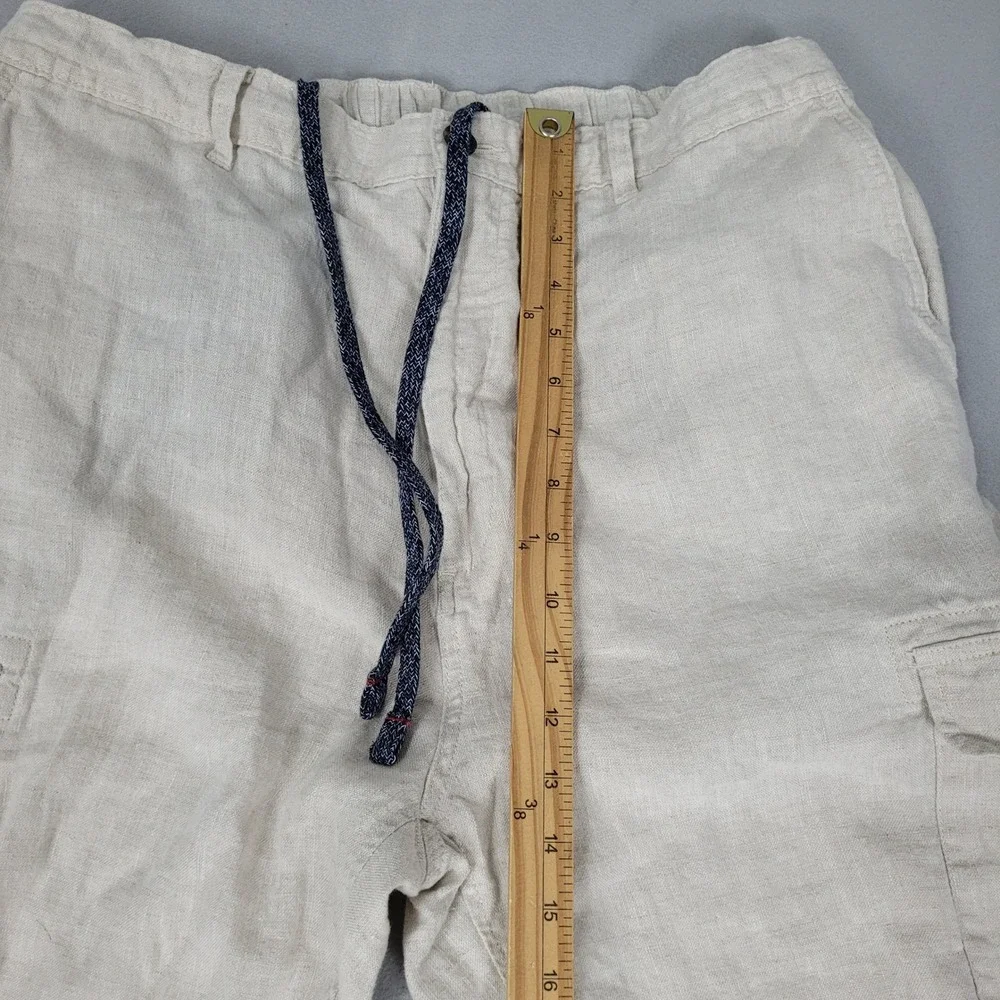 Caribbean Linen Cargo Pants Mens 38x36 Tan Beige Beach Casual Travel Comfort